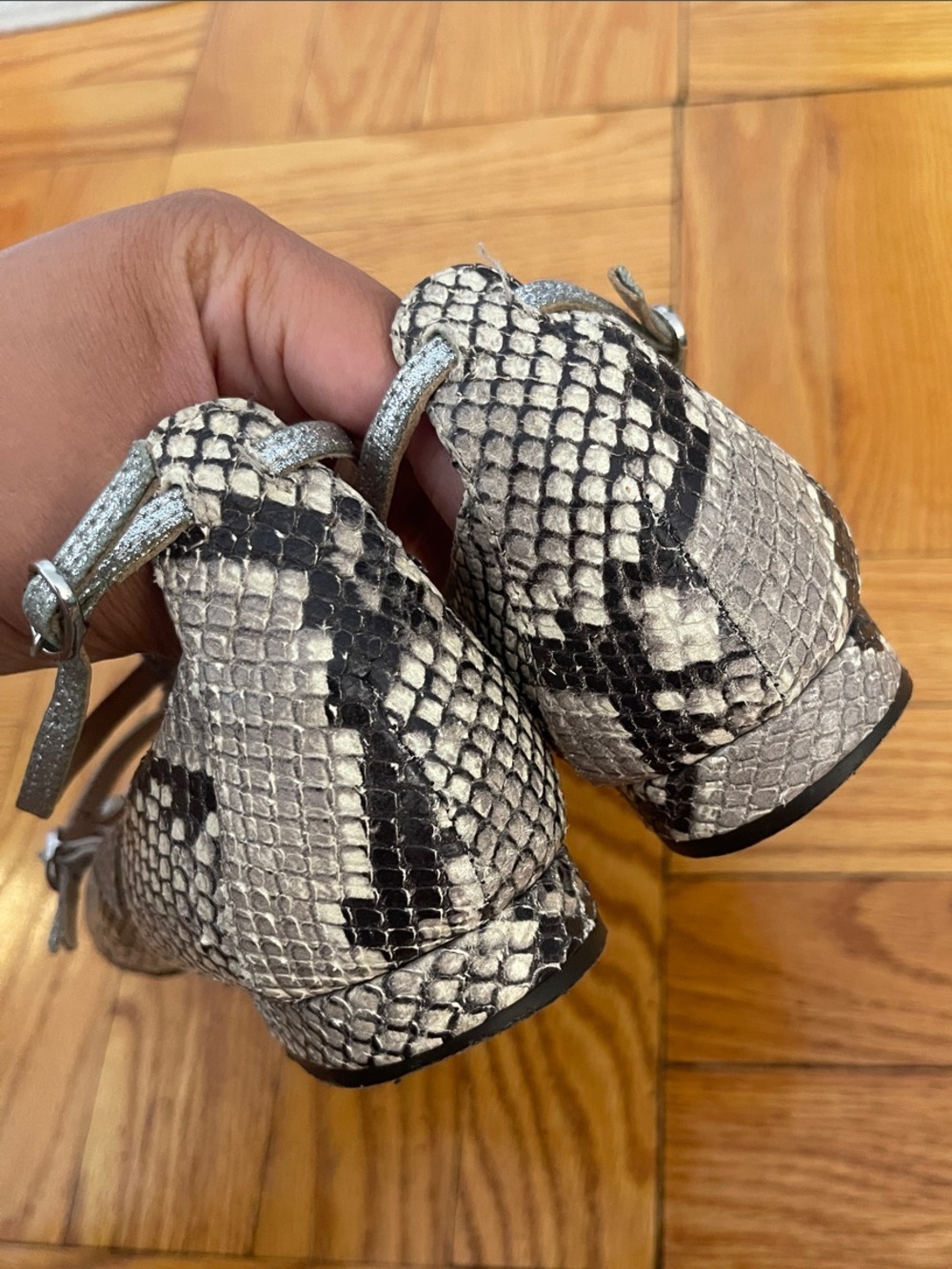 J. Crew Silver Snakeskin-Print Caged Pointed Flats - Picture 7 of 9